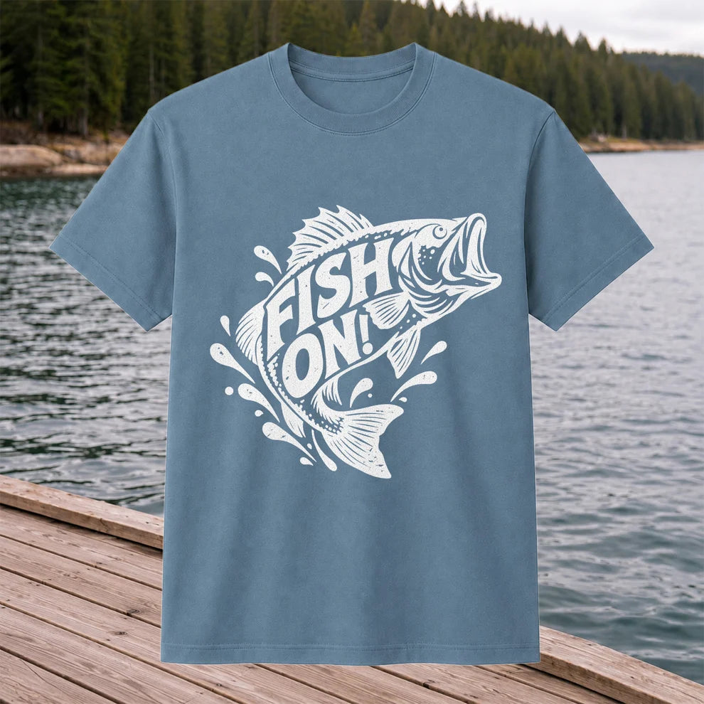 Fish On! Jumping Bass Fishing Distressed Graphic T-Shirt