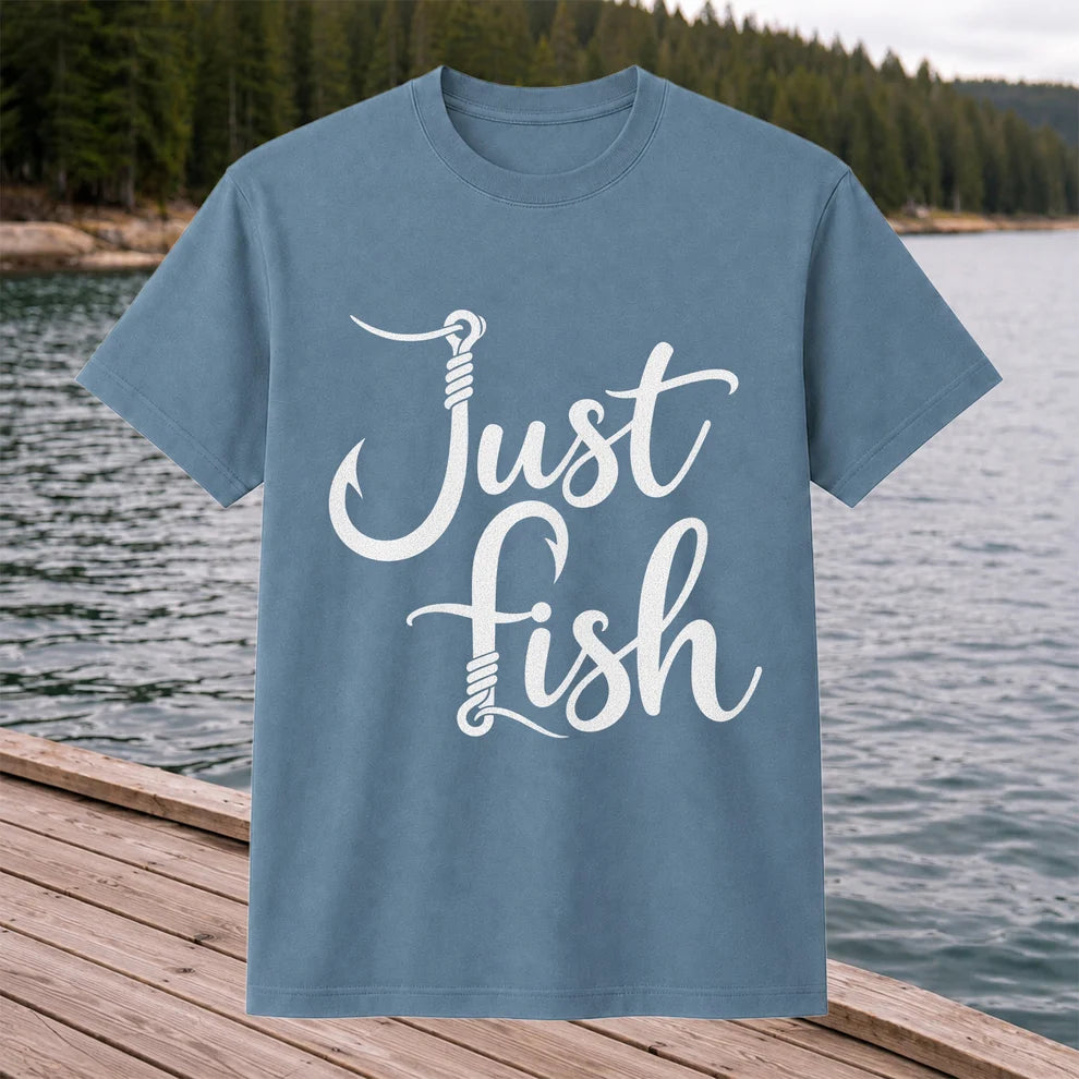 Just Fish Funny Fishing Hook Graphic T-Shirt