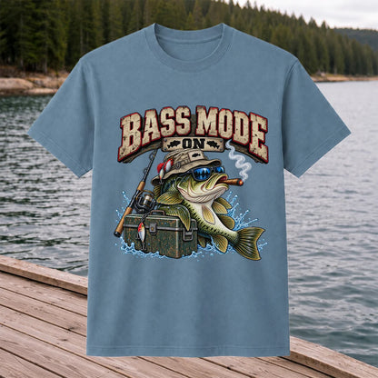 Bass Mode On Funny Bass with Cigar Fishing Graphic T-Shirt