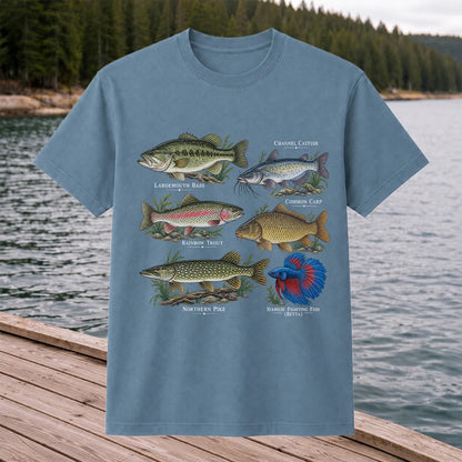 Bass Trout Catfish Carp Pike and Betta Freshwater Fish Graphic T-Shirt