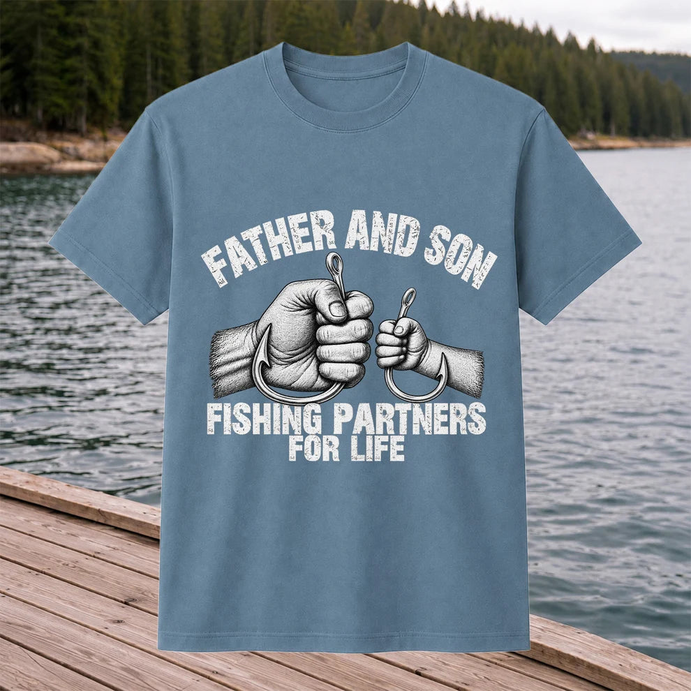Father and Son Fishing Partners for Life Graphic T-Shirt