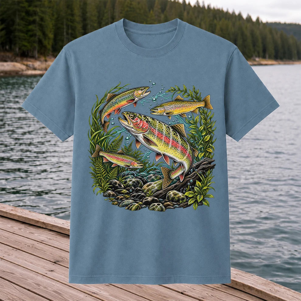 Rainbow and Brown Trout Underwater Fishing Graphic T-Shirt