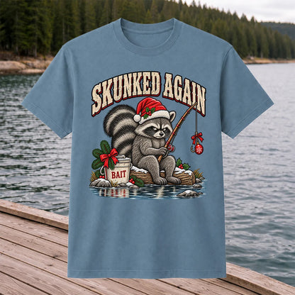Skunked Again Raccoon Christmas Funny Fishing T-Shirt