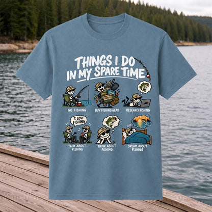 Things I Do in My Spare Time Funny Cartoon Angler Fishing T-Shirt