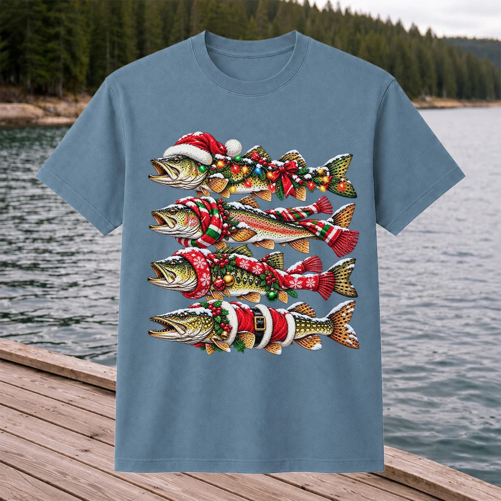 Christmas Trout Fishing Holiday Graphic T-Shirt