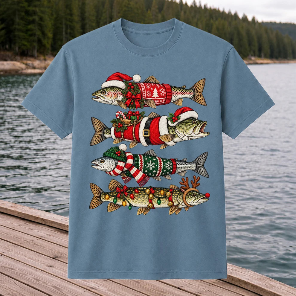 Christmas Fish Collection Festive Fishing Graphic T-Shirt