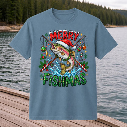 Merry Fishmas Santa Trout Christmas Fishing Graphic T-Shirt