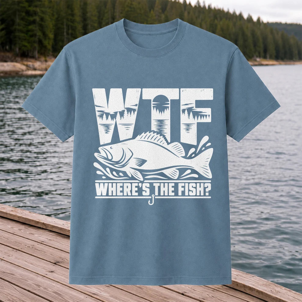 WTF Where's the Fish Funny Fishing Graphic T-Shirt