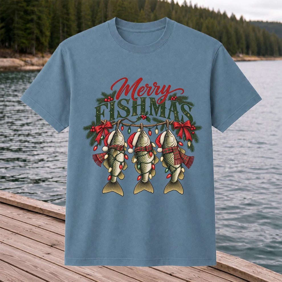Merry Fishmas Christmas Trout Fishing Graphic T-Shirt