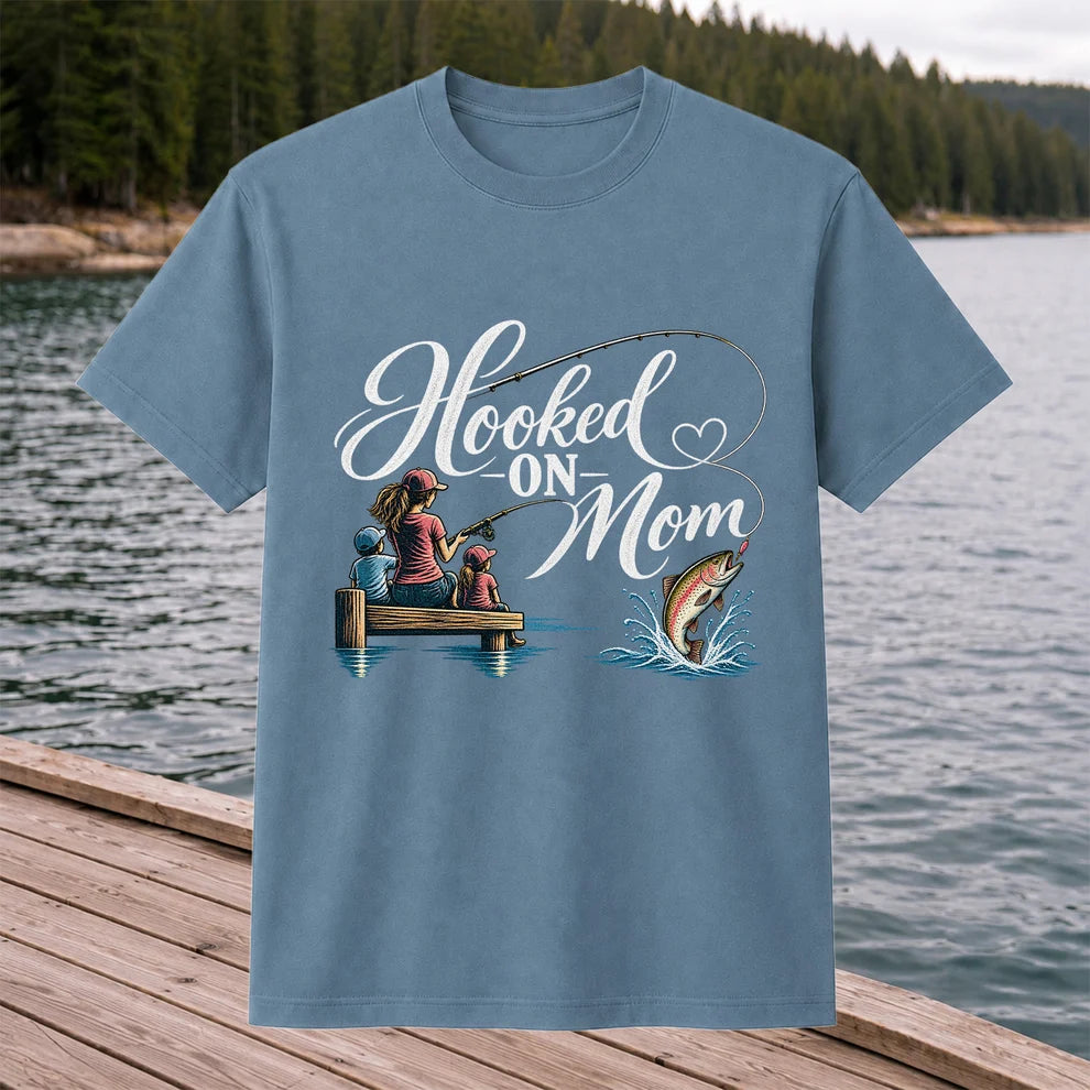 Hooked on Mom Family Fishing Graphic T-Shirt