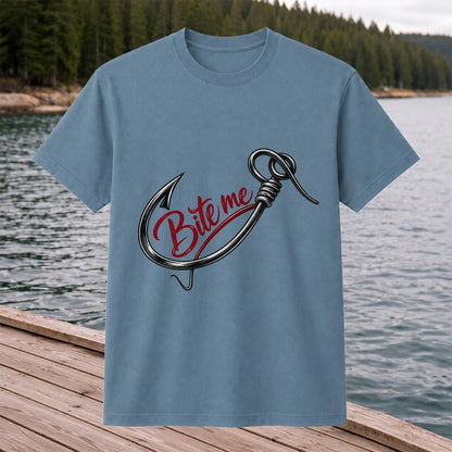 Bite Me Fishing Hook Funny Graphic T-Shirt
