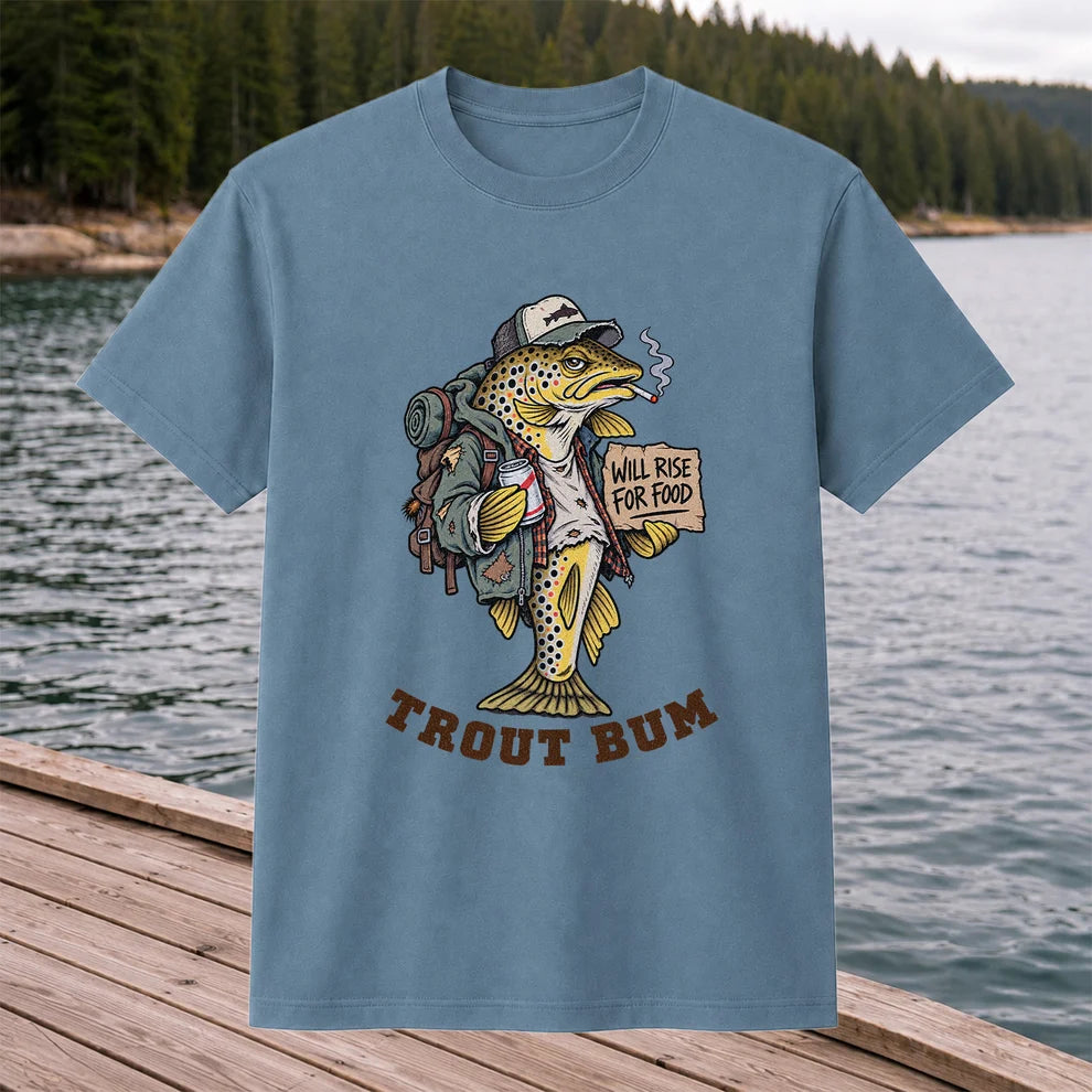 Trout Bum Will Rise for Food Funny Brown Trout Fishing T-Shirt