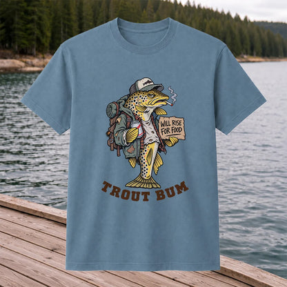 Trout Bum Will Rise for Food Funny Brown Trout Fishing T-Shirt