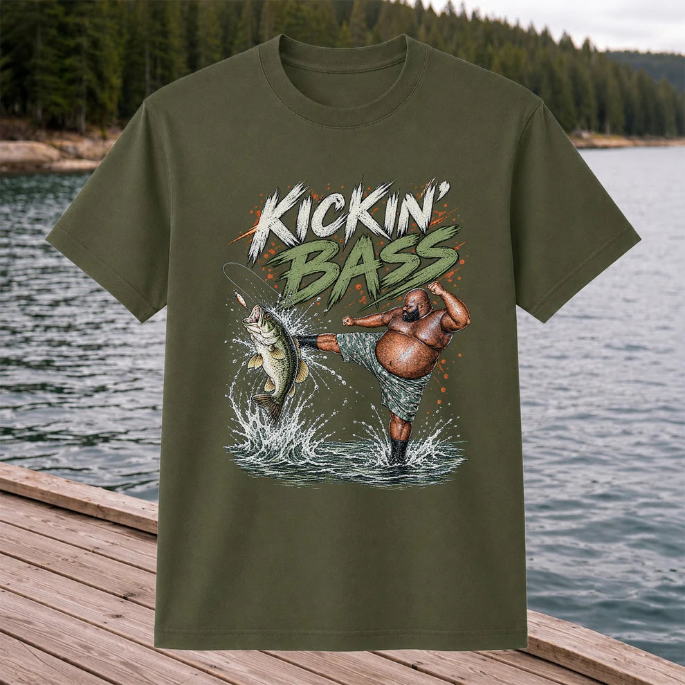 Kickin' Bass Funny Bass Fishing Graphic T-Shirt
