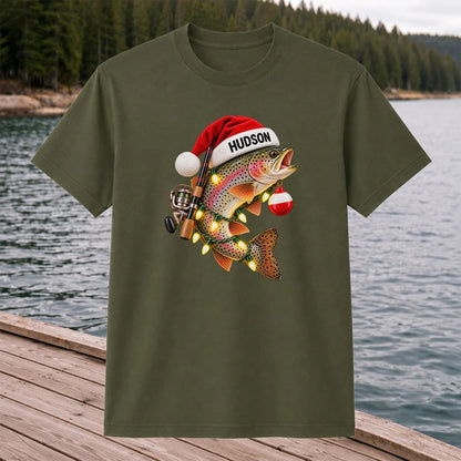 Hudson Santa Hat Rainbow Trout Christmas Fishing T-Shirt