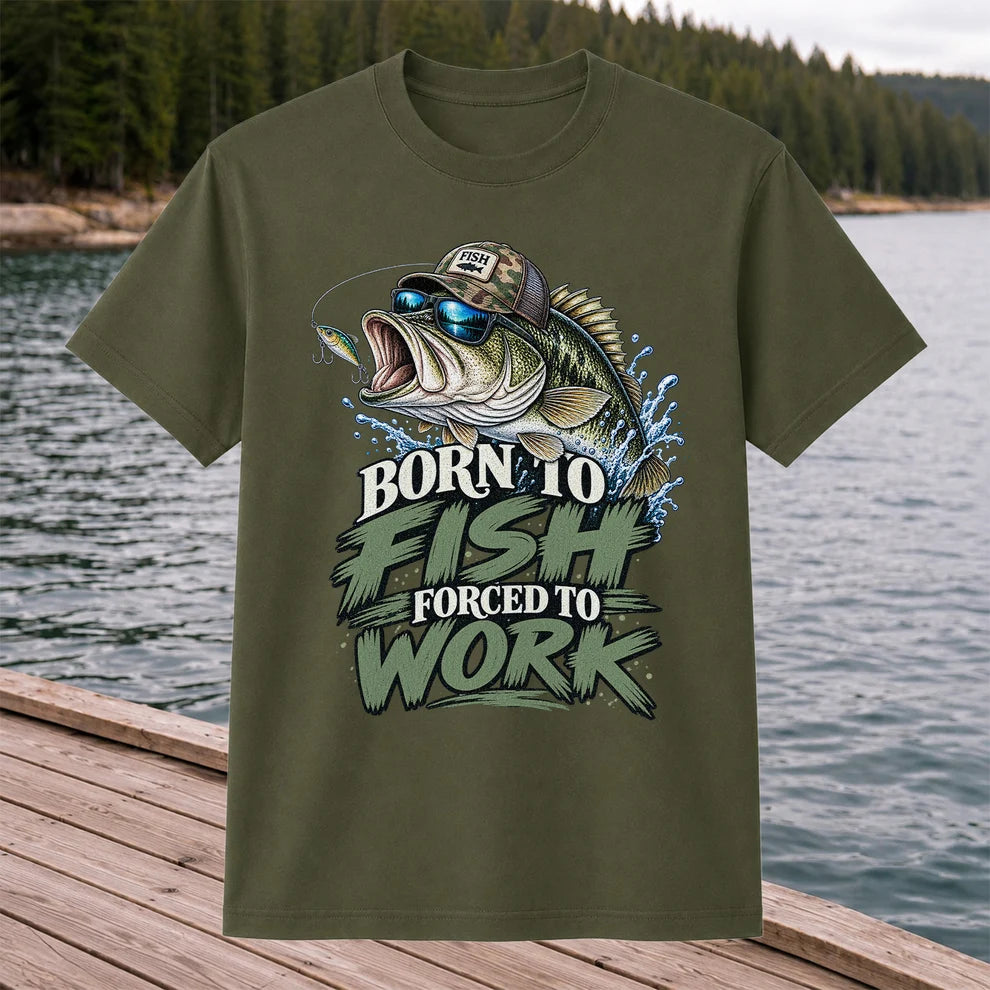 Born to Fish Forced to Work Bass Graphic T-Shirt