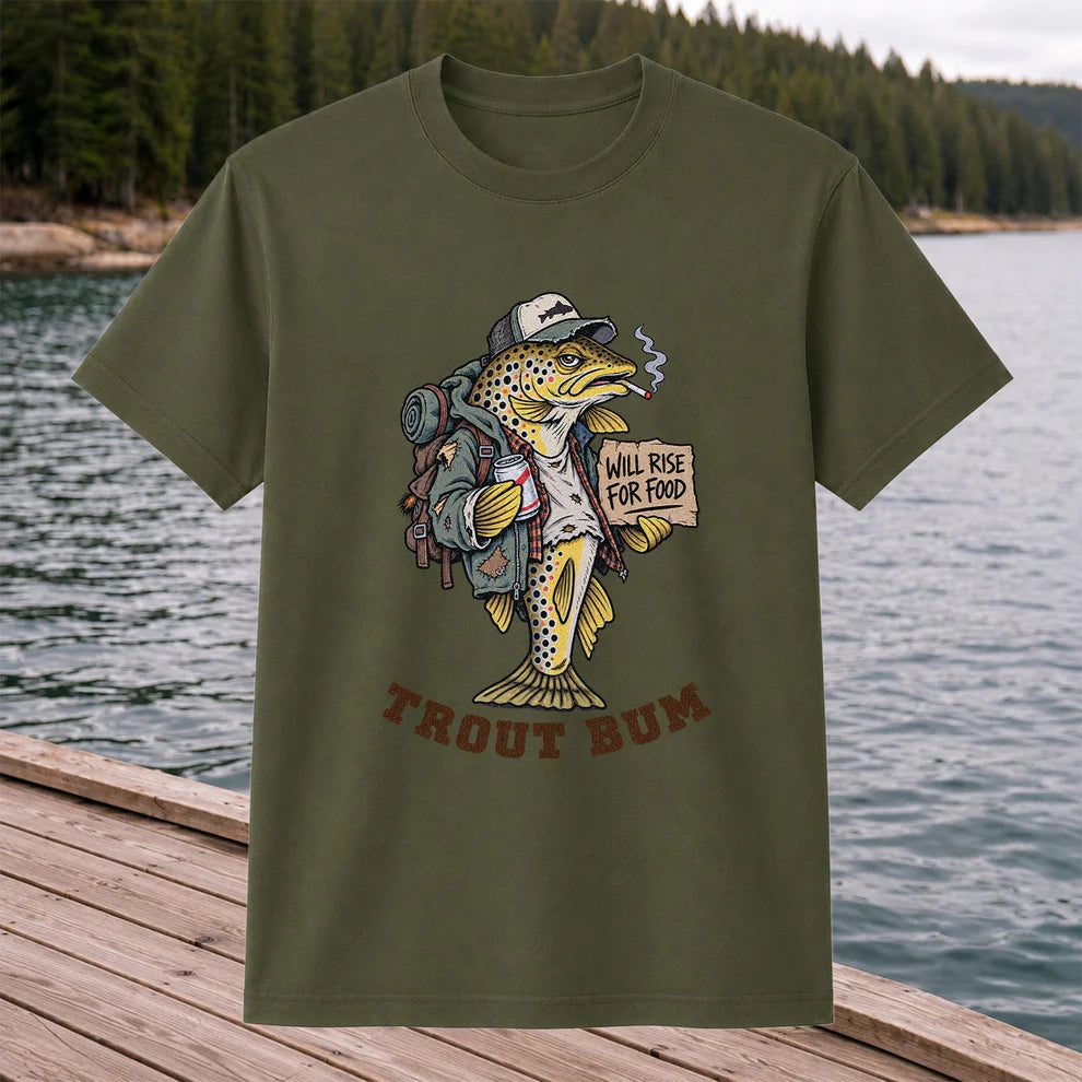 Trout Bum Will Rise for Food Funny Brown Trout Fishing T-Shirt