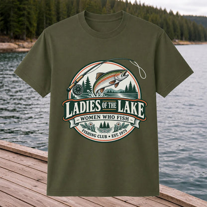 Ladies of the Lake Women Who Fish Rainbow Trout Fishing T-Shirt