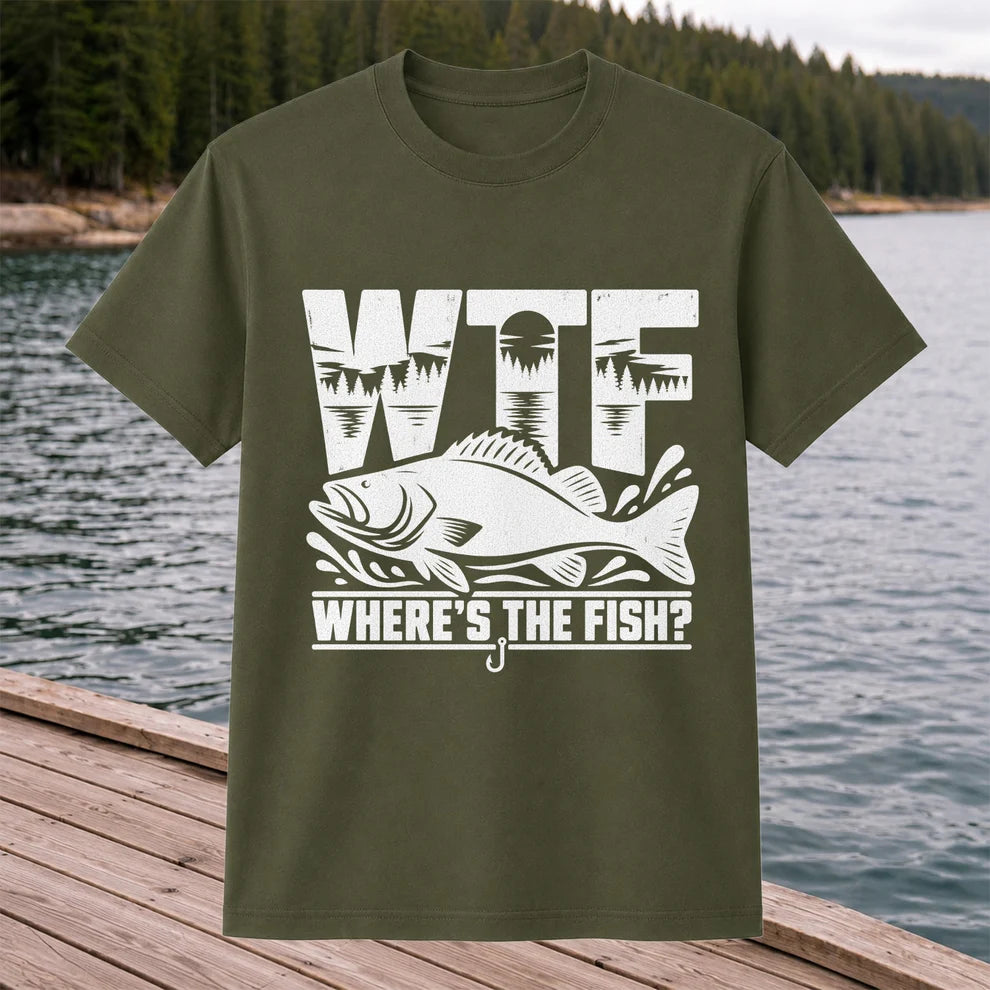 WTF Where's the Fish Funny Fishing Graphic T-Shirt