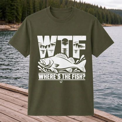 WTF Where's the Fish Funny Fishing Graphic T-Shirt