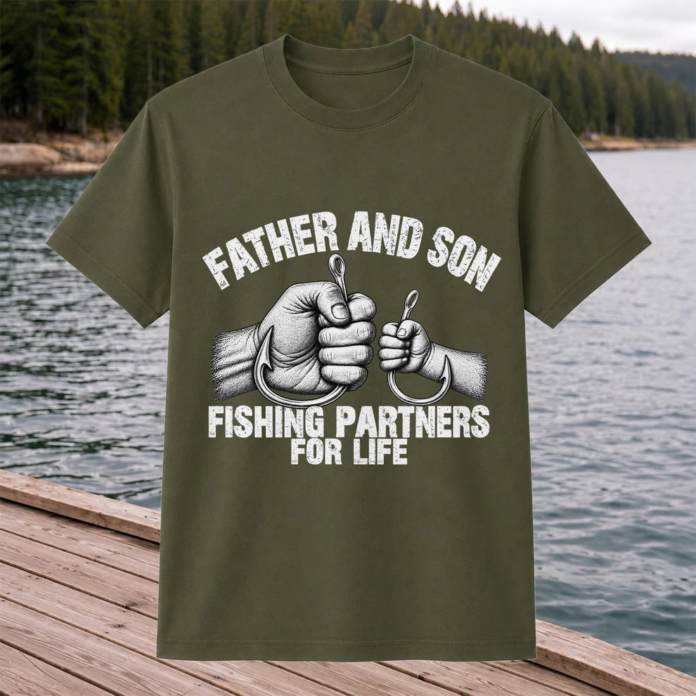 Father and Son Fishing Partners for Life Graphic T-Shirt
