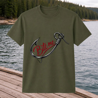 Bite Me Fishing Hook Funny Graphic T-Shirt