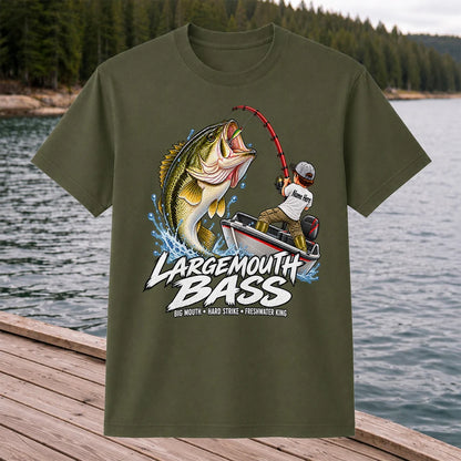 Largemouth Bass Fishing Boat Big Mouth Graphic T-Shirt