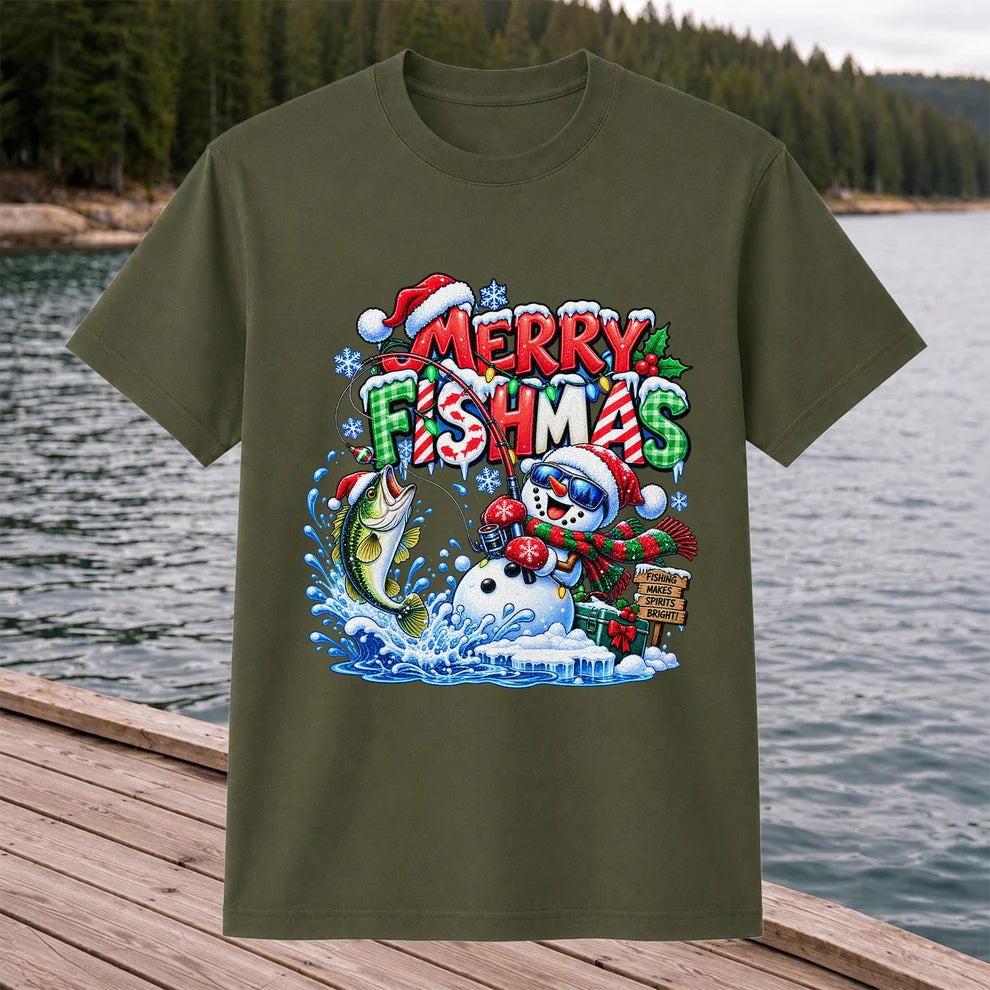 Merry Fishmas Christmas Fishing Graphic T-Shirt
