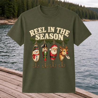 Reel in the Season Christmas Fishing Lures Graphic T-Shirt