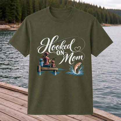 Hooked on Mom Family Fishing Graphic T-Shirt