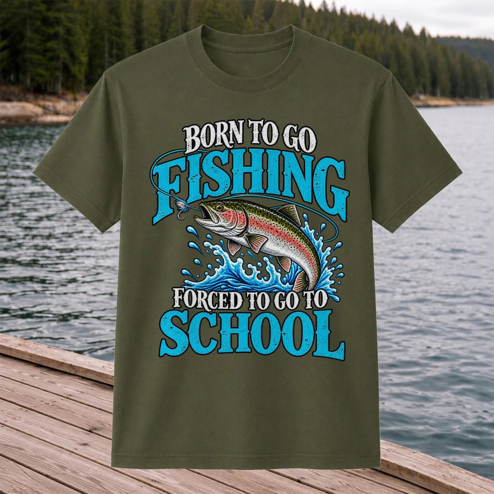 Born to Go Fishing Forced to Go to School Rainbow Tee, Trout T-Shirt
