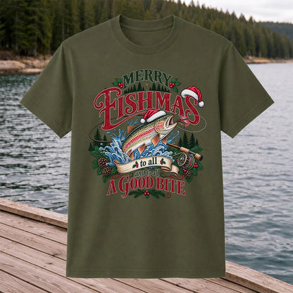 Merry Fishmas to All and to All a Good Bite Rainbow Trout T-Shirt