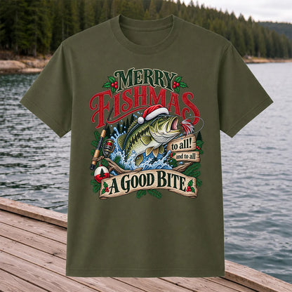 Merry Fishmas to All and to All a Good Bite Bass Fishing T-Shirt