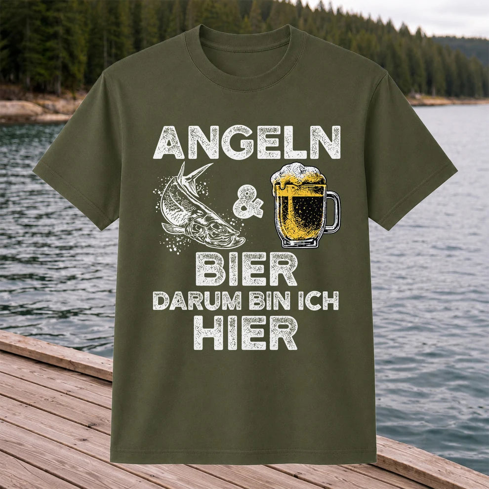 Angeln Und Bier Darum Bin Ich Hier Funny Fishing T-Shirt