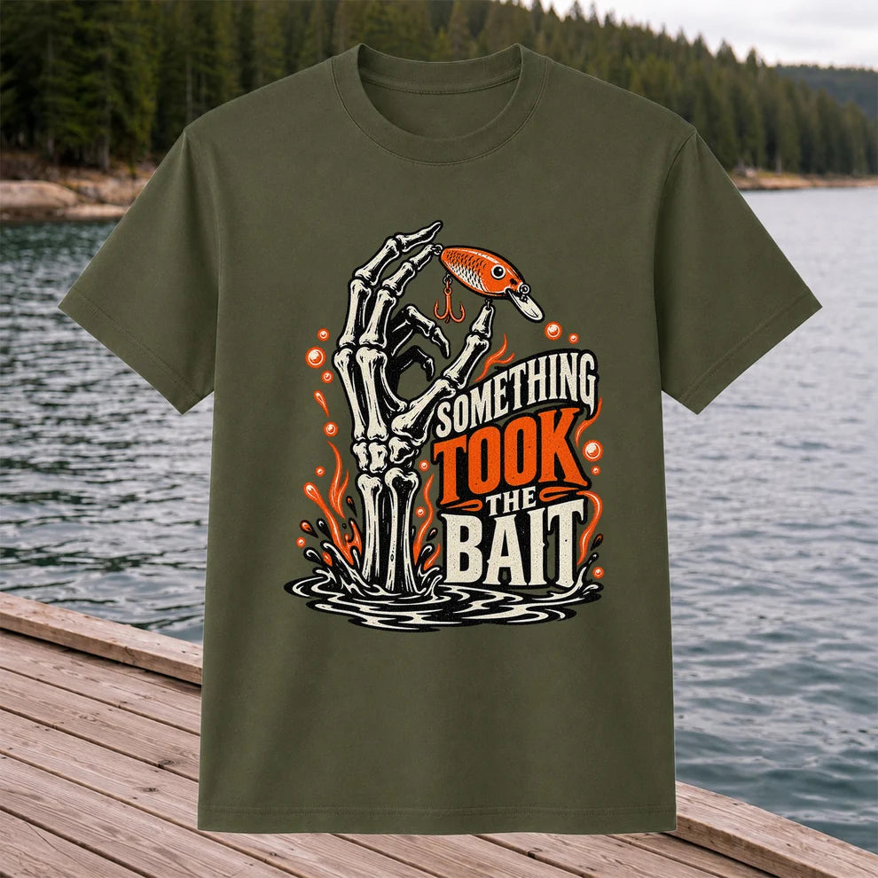 Skeleton Took the Bait Fishing Lure Gothic Graphic T-Shirt