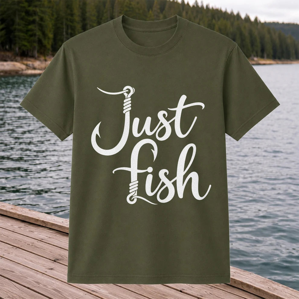 Just Fish Funny Fishing Hook Graphic T-Shirt