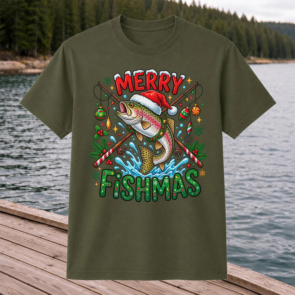 Merry Fishmas Santa Trout Christmas Fishing Graphic T-Shirt