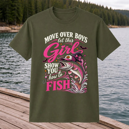 Vintage Bass Lake Fishing Scene Graphic T-Shirt