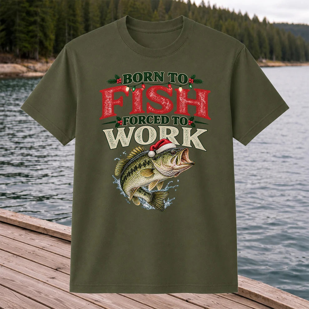 Born to Fish Forced to Work Christmas Largemouth Bass Graphic T-Shirt