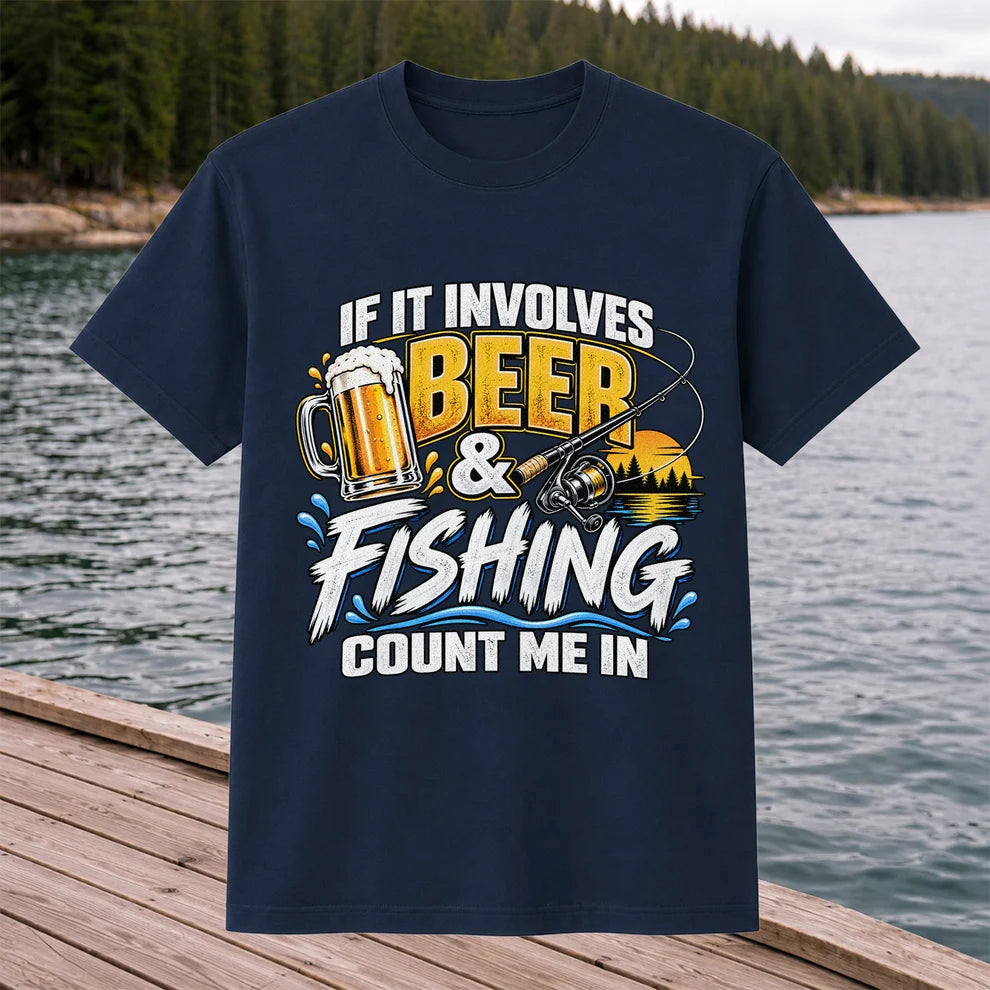 Beer and Fishing Funny Angler Graphic T-Shirt