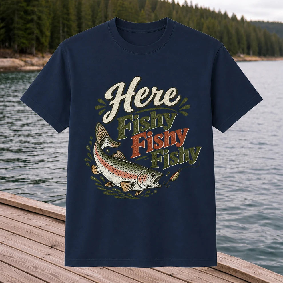 Here Fishy Fishy Rainbow Trout Fishing T-Shirt