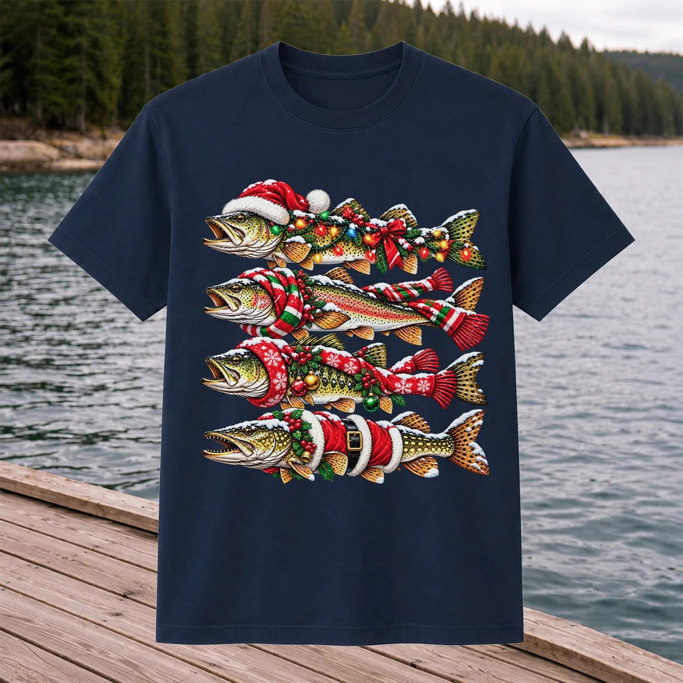 Christmas Trout Fishing Holiday Graphic T-Shirt