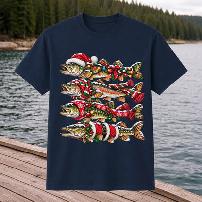 Christmas Trout Fishing Holiday Graphic T-Shirt