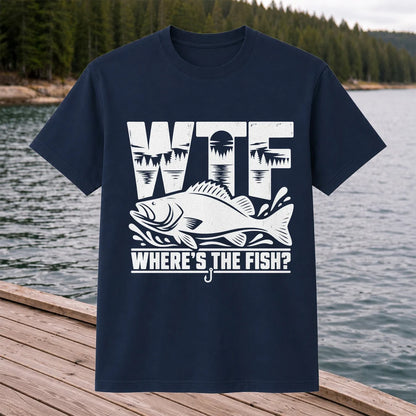 WTF Where's the Fish Funny Fishing Graphic T-Shirt