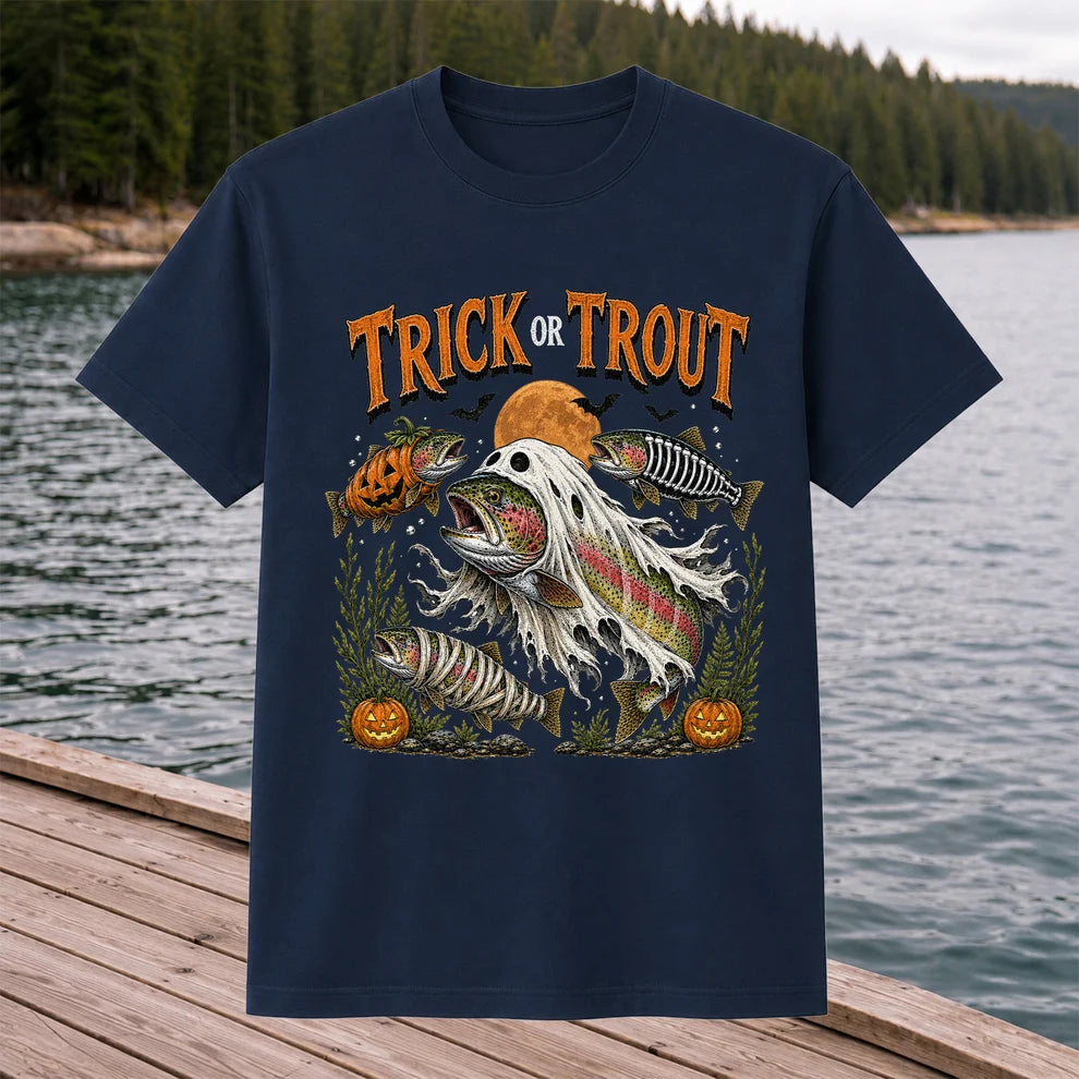 Trick or Trout Halloween T-Shirt Funny Trout Fishing Halloween Tee