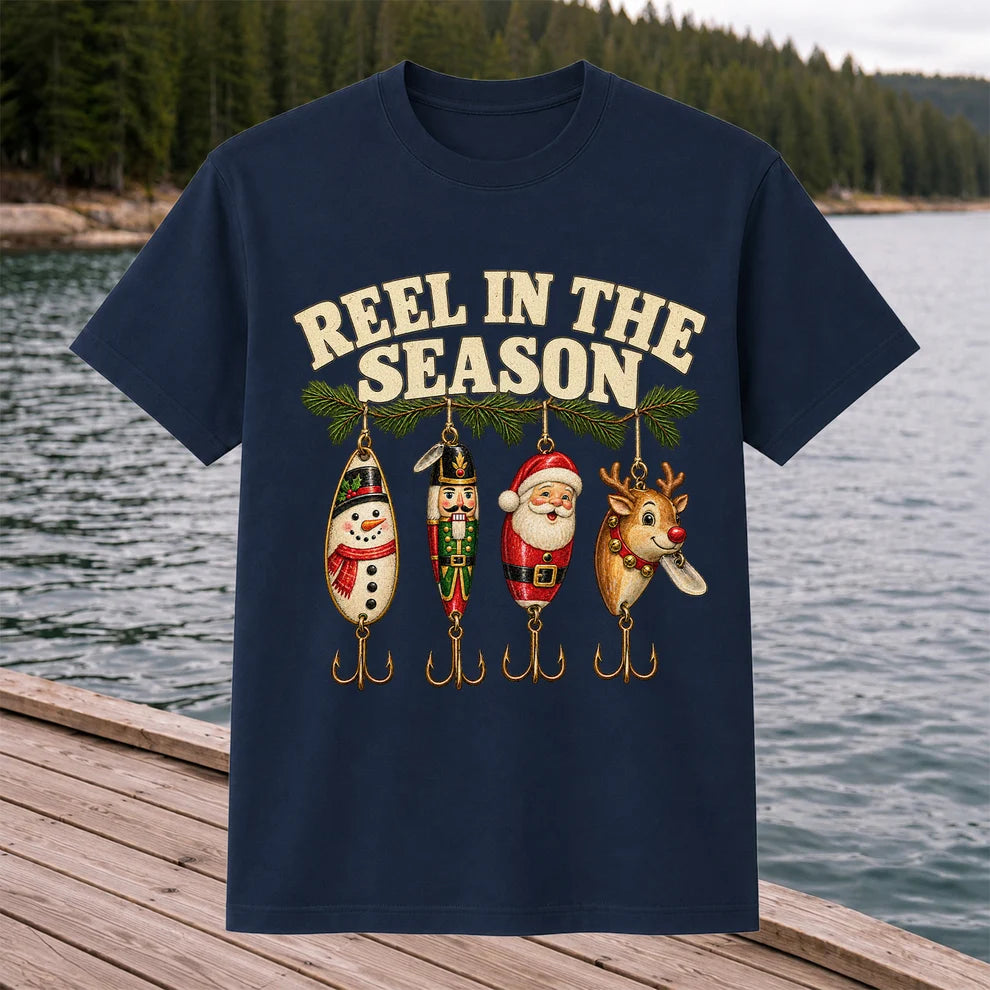 Reel in the Season Christmas Fishing Lures Graphic T-Shirt