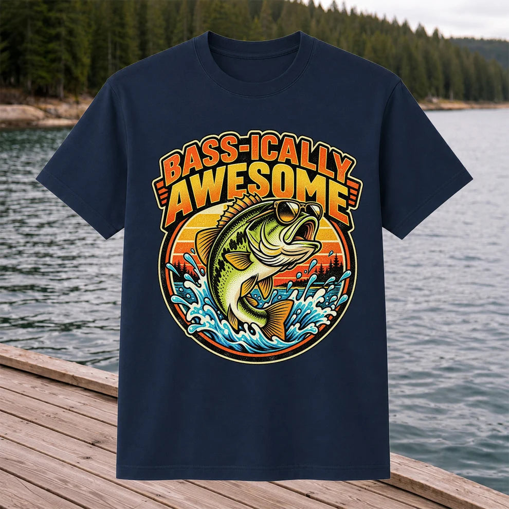 Bass-ically Awesome Funny Bass Fishing Graphic T-Shirt