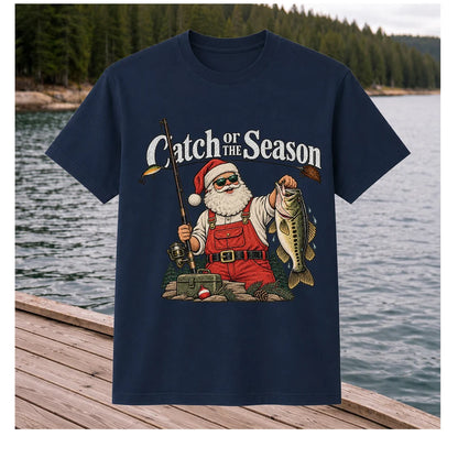 Catch of the Season Santa Bass Fishing Christmas T-Shirt