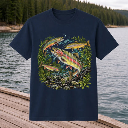 Rainbow and Brown Trout Underwater Fishing Graphic T-Shirt
