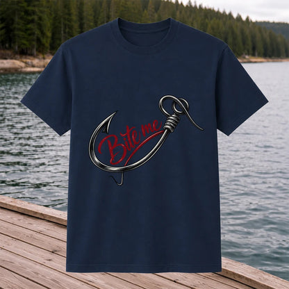 Bite Me Fishing Hook Funny Graphic T-Shirt
